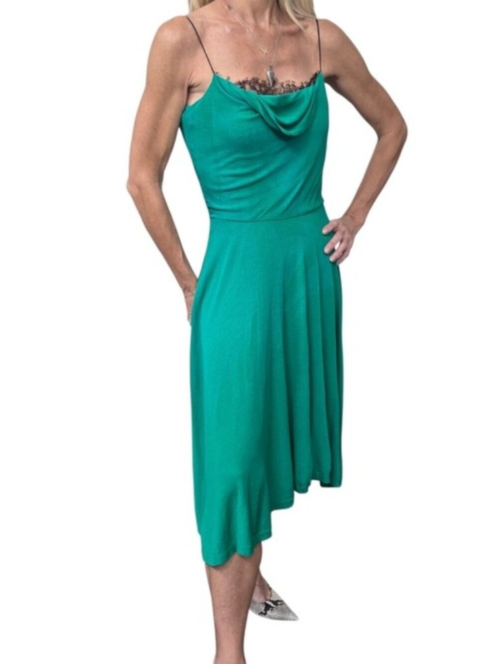 DVF Diane von Furstenberg Ravine Green Cowl Lace Slip Dress 6 USA